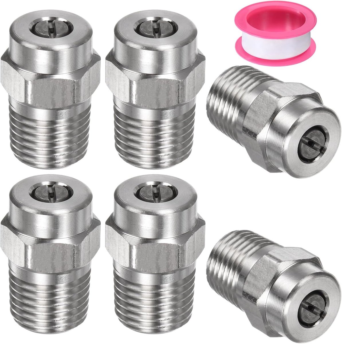 SnelShoppen - 6 Stuks Vervangende Sprayers Nozzles voor Hogedrukreinigers - 45 Graden 1/4 Inch NPT Mannelijk - RVS met Afdichtband - Voor Waterbroom,