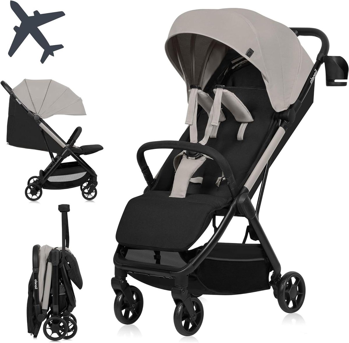 Reisbuggy - Lichtgewicht buggy - Reizen met kinderen - Automatisch opvouwbaar - Tot 22 kg - Beige