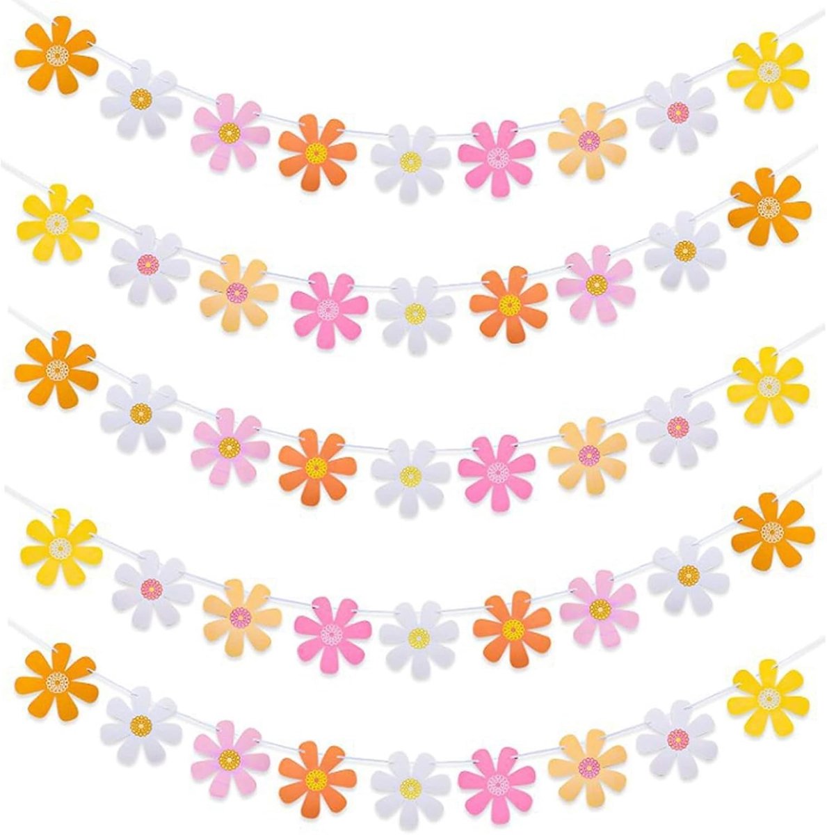 Set van 5 Kunstmatige Madeliefjes voor Decoraties, Feestversiering, Bohemian Stijl, Perfect voor Verjaardagen, Kinderfeestjes en Huisdecoratie