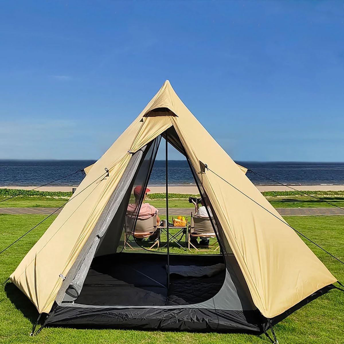 SnelShoppen - Tipi Tent voor 4 Personen - Indian Tent voor Kamperen - Piramide Tent met Tentpaal - 4 Seizoenen Camping Tent met 3000mm Waterkolom - Id