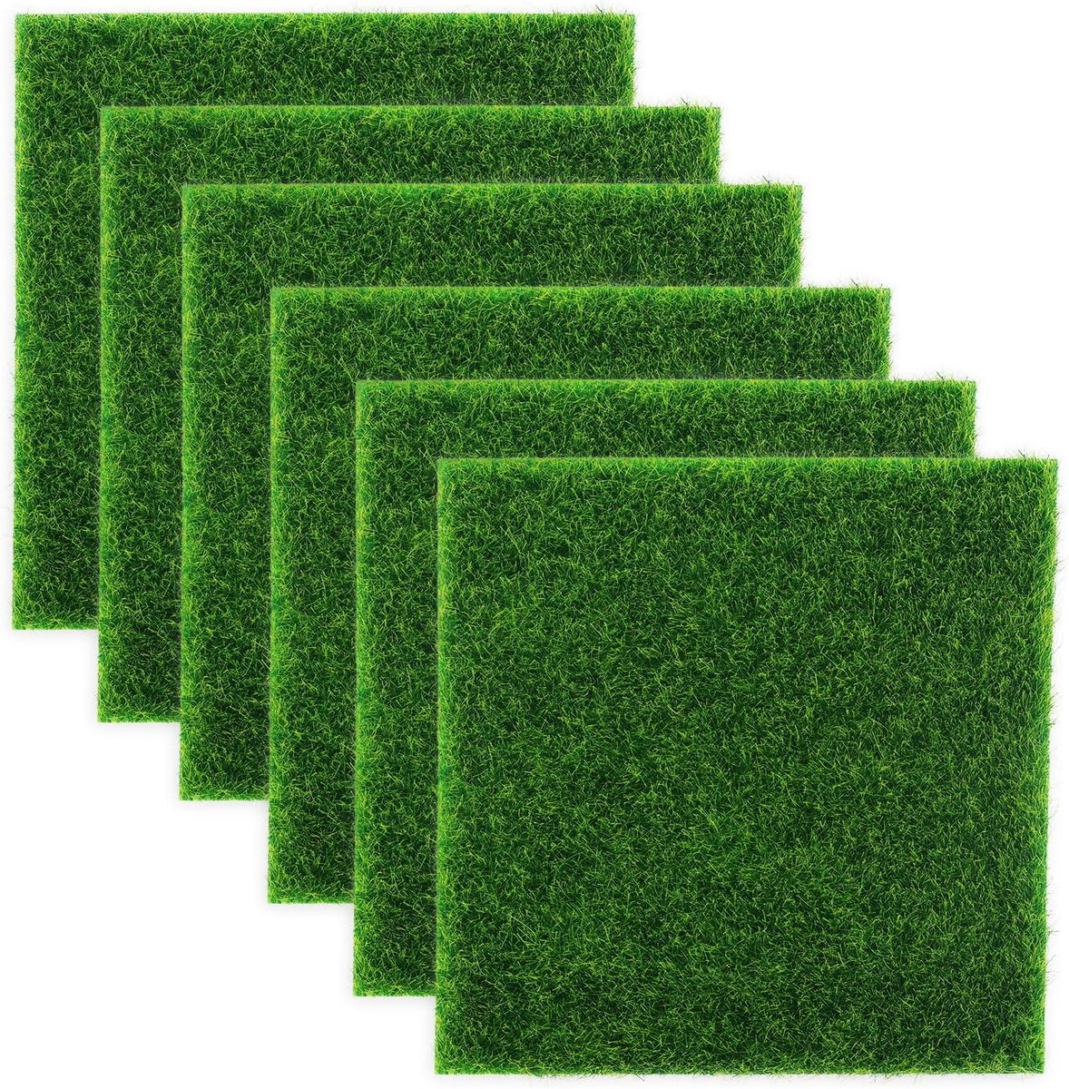 SnelShoppen - 6 Stuks Kunstgras Miniatuur Turf Lifelike Vierkante Grasmat 15x15cm Voor Tuin Ornamenten, Poppenhuis Decoratie, Duurzaam, Vervangbaar