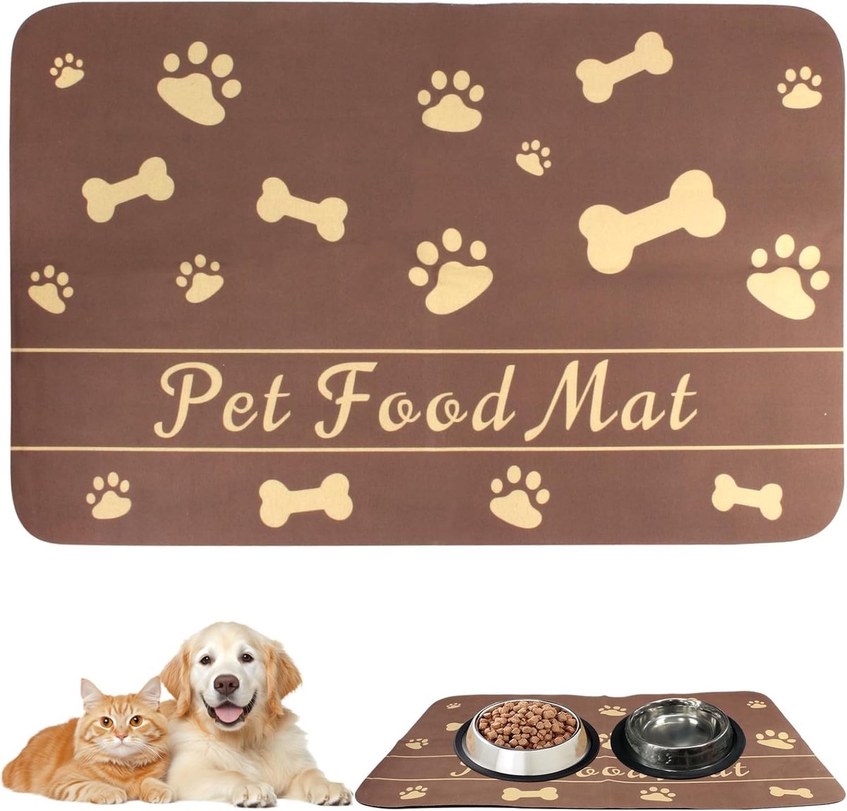 Super Absorberende Voermat voor Huisdieren, Antislip Hondenbakonderlegger, 60 x 40 cm, Sneldrogend en Gemakkelijk Schoon te Maken, Perfect voor Katten en Honden
