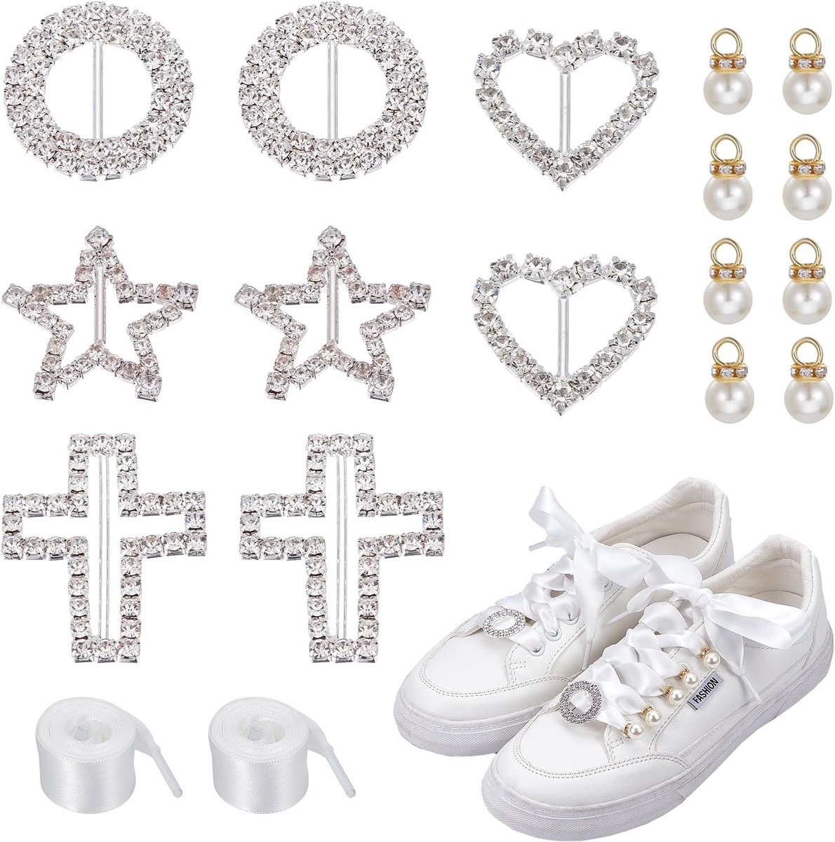 SnelShoppen - 16-delige Bling Schoen Sieraden voor Sneakers en Laarzen, Kristal Schoen Gespen met Rhinestones, Schoen Clips en Schoenveters Accessoire