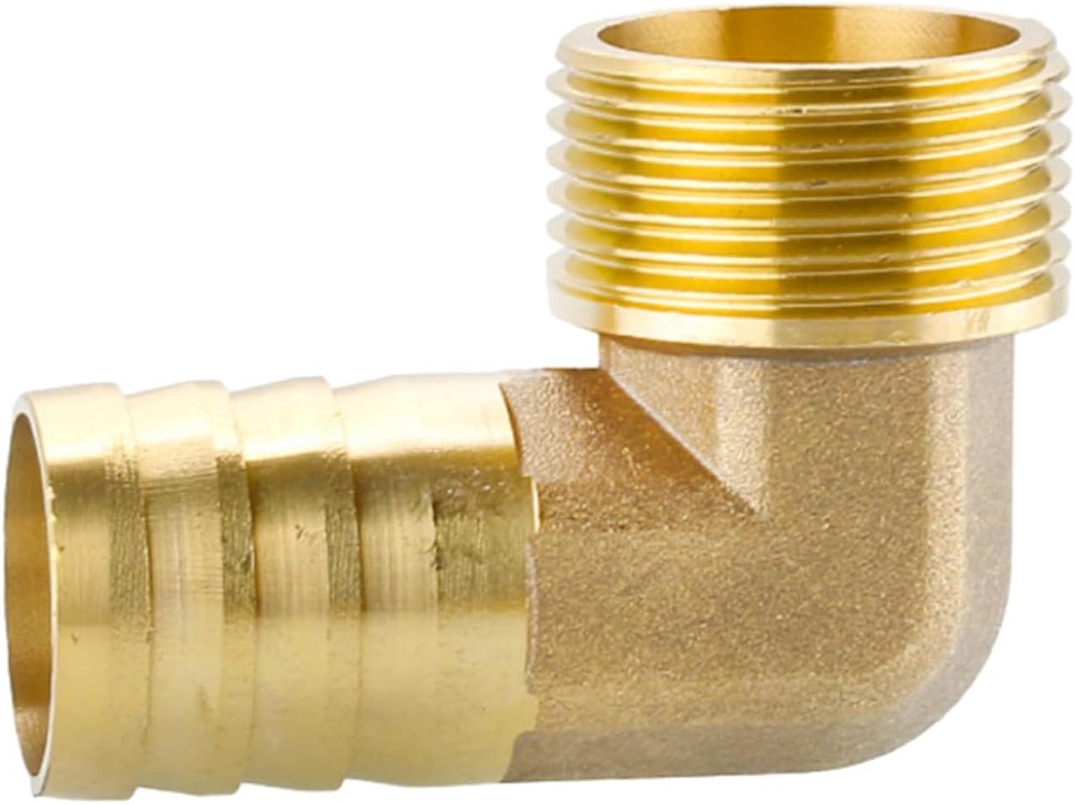 SnelShoppen - Messing 1" Slangconnector 90 Graden L Hoekplug Verbinder | Mannelijke schroefdraad koppeling voor lucht water olie (25mm)