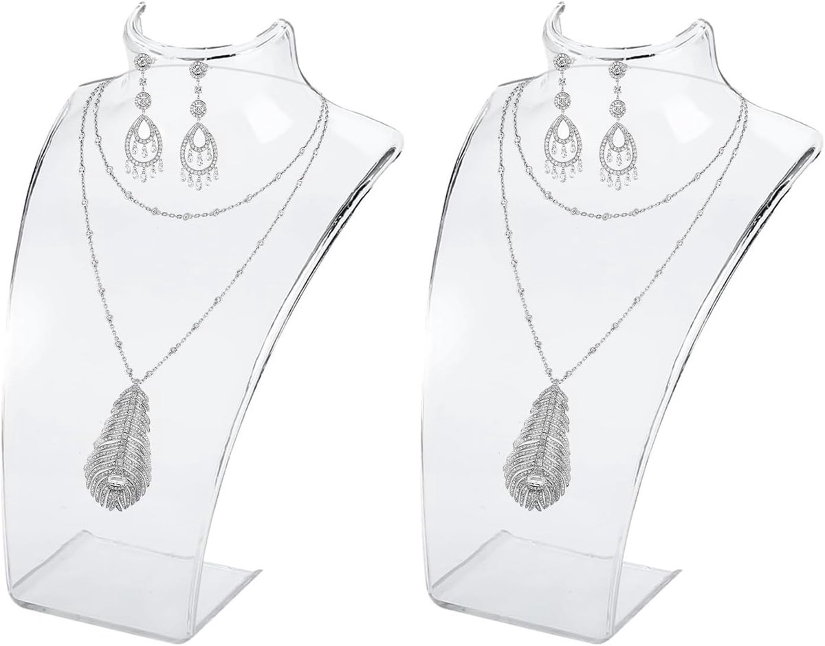 SnelShoppen - Sieraden Display Rek, Ketting Bust Displays Houder Stand Halsketting Display Mannequin Model Winkels Sieraden Rek (Transparant 2 Stuks)