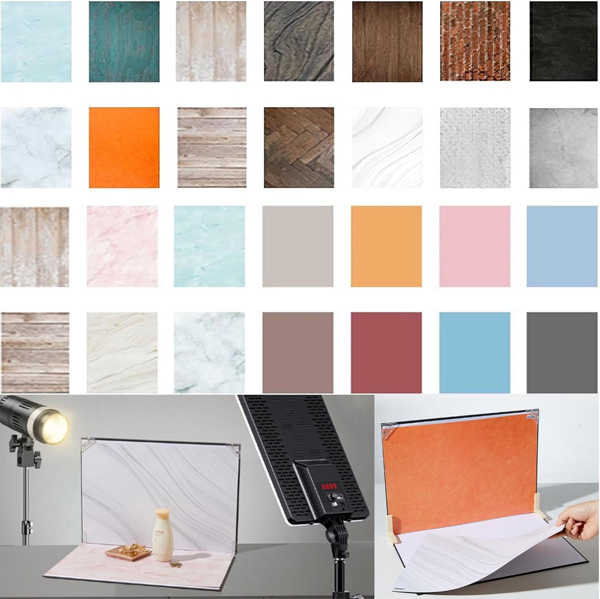 SnelShoppen - 14 Dubbelzijdige Achtergrondpapieren, Fotografie Reflectiepapier, 28 Unieke Patroon Achtergronden, Geschikt voor Sieraden, Cosmetica, Vo