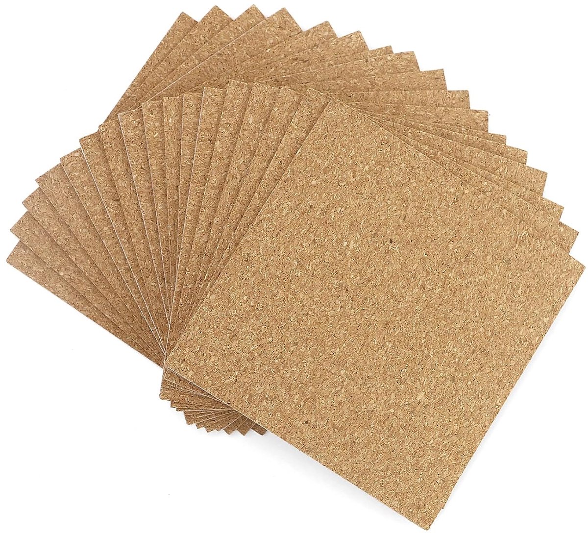 SnelShoppen - Pack van 17 Zelfklevende Kurkplaten 1 mm Dik 10 x 10 cm Rechthoekig voor Coasters, Mat, Tafel, Wanddecoratie, DIY, Natuurlijk Materiaal