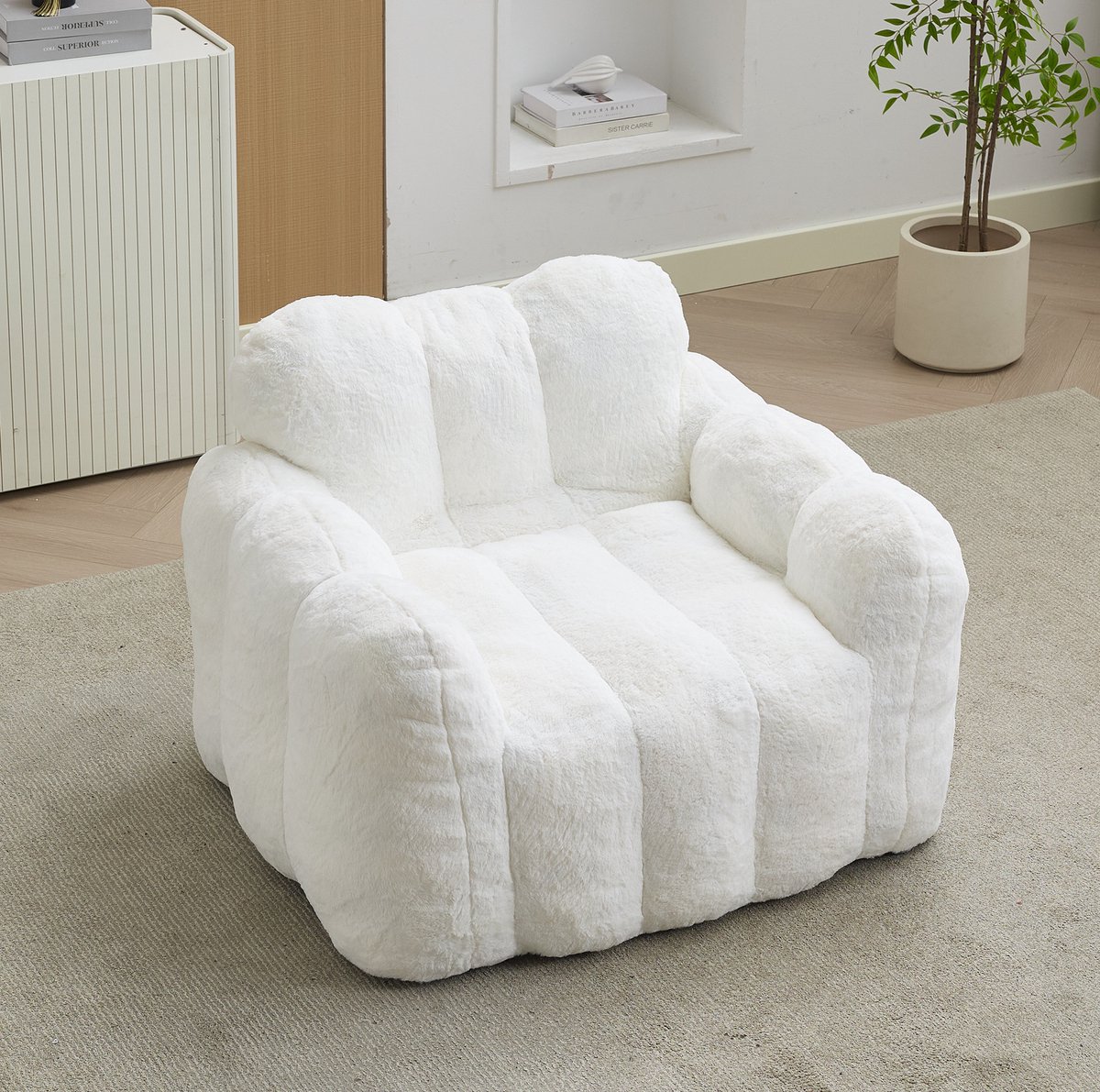 FloraGrace Zitzak 47 x 45 x 34 cm - Zachte Fluwelen Loungestoel Met Rugleuning En Armleuningen - Voor Woonkamer En Slaapkamer - Wit