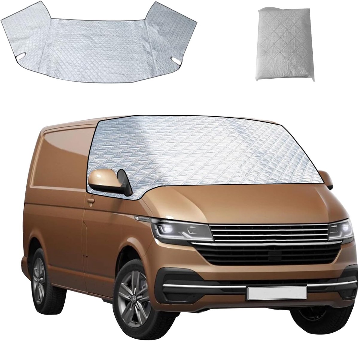 SnelShoppen - Windscherm Cover voor VW Transporter T6 2016-2022, Anti Vorst IJs Stof Raam Cover, Zonnebescherming voor VW Kampeerwagens (Zilver)