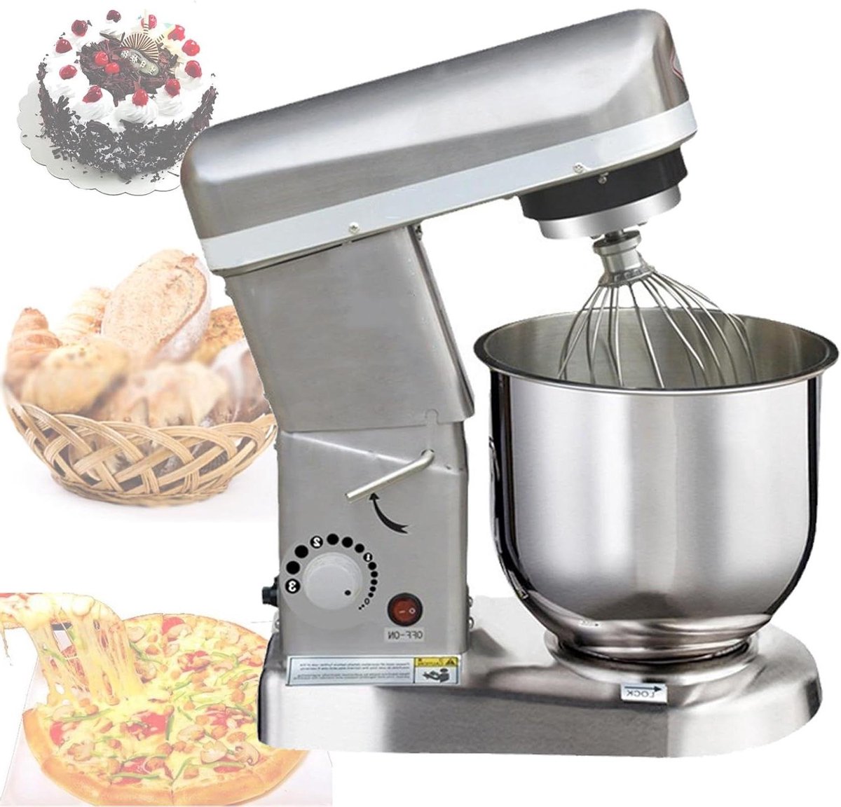 Keukenmixer met Kom - Standmixer Bakken - Thuis Bakken - Krachtige Planetaire Beweging - 7L - Zilver