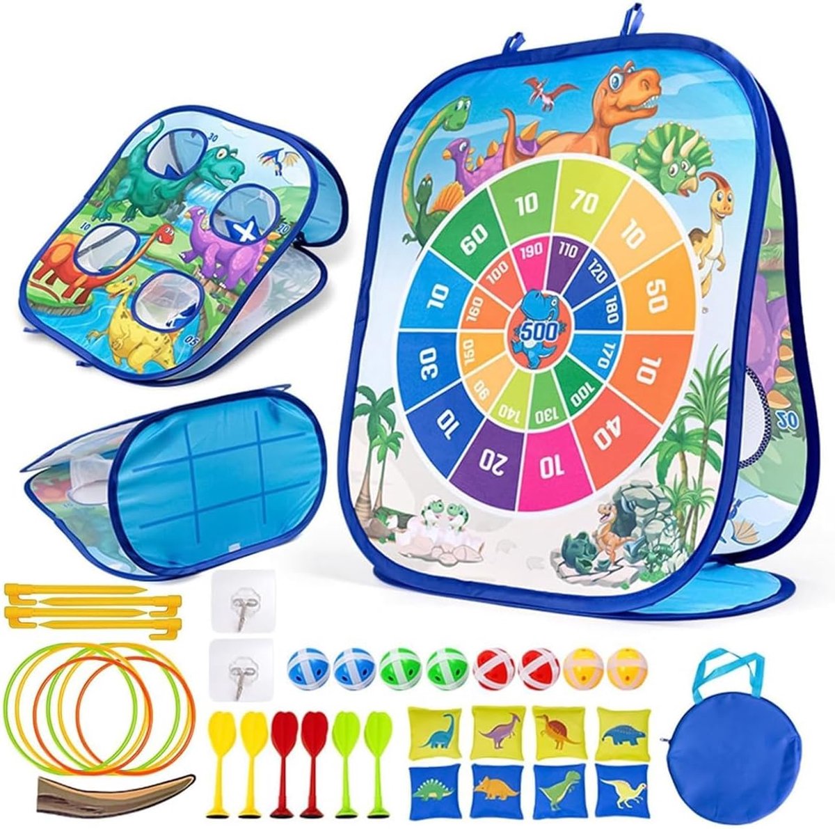 SnelShoppen - 5-in-1 Speelset voor Binnen en Buiten, Interactieve Spellen, Dartbord, Zakdoek Gooien, Ring Werpen, Tic-Tac-Toe, Voor Kinderen en Feeste