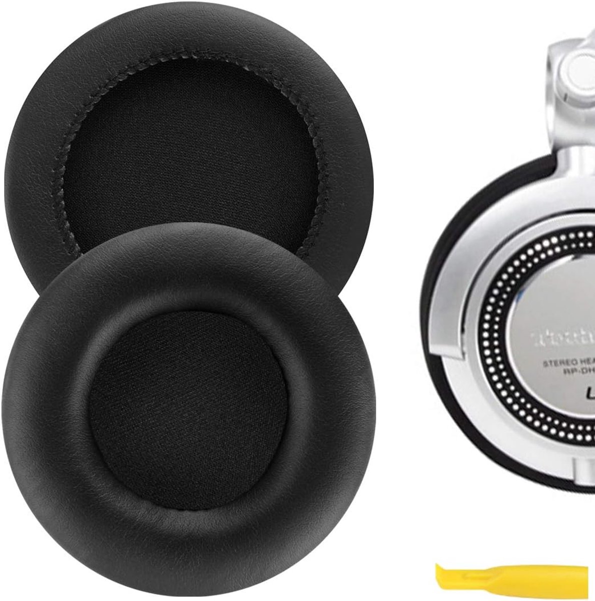 SnelShoppen - Vervangende Oorkussens voor DJ Hoofdtelefoons, Hoogwaardige Geheugenfoam en Echte Leer, Zwart, Geschikt voor Technics RP-DH1200, RP-DH12