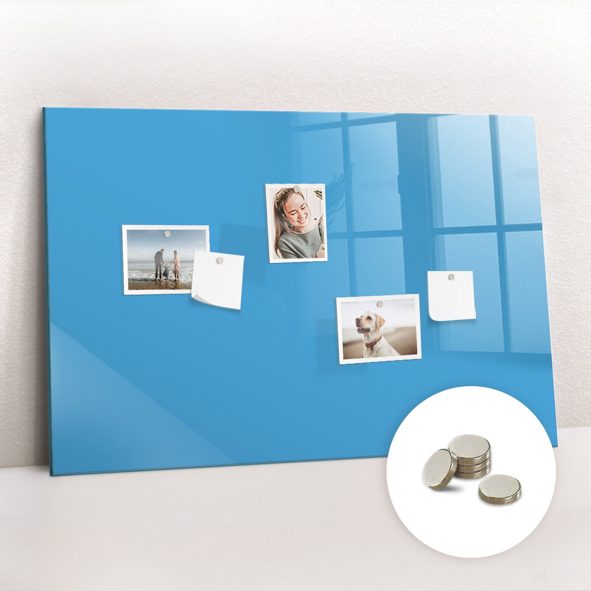 Tulup Glassboard - Blauwe kleur Magneetbord - 90 cm x 60 cm - Magnetisch Bord Kind - Organizer Muur - Magneetbord Rechthoekig Blauw - Gratis 5 Sterke Magneten - Magnetisch Wandbord - Magnet Board