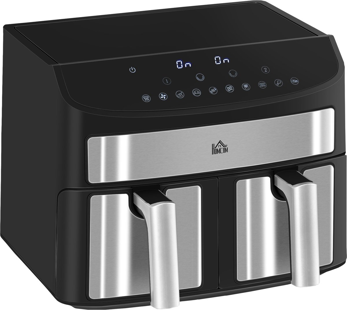 Airfryer - Airfryen - Dubbele Airfryer - 8 liter - Met timer - Instelbare temperatuur - 2400W - 10 programma's - Match Cook - Energiebesparing - 38 x 36x31 cm - Zwart