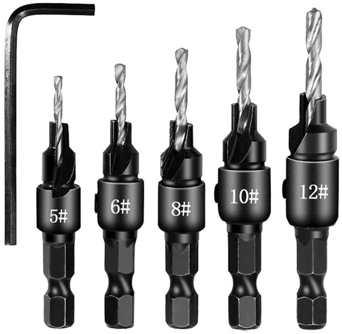 6-delige Countersink Boorset 1/4 Inch Hex Shank Houtbewerking Chamfer Tool - Allecto Plus