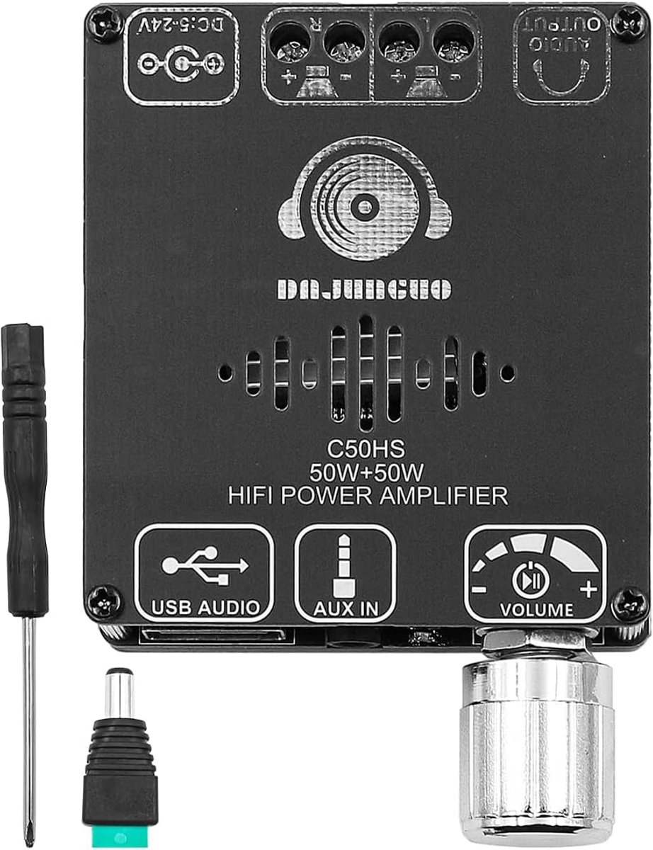 SnelShoppen - Bluetooth Versterker Bord HIFI-Class 50W + 50W met USB Geluidskaart/AUX Bluetooth Invoer voor Feest, Tuin, Camping, Keuken