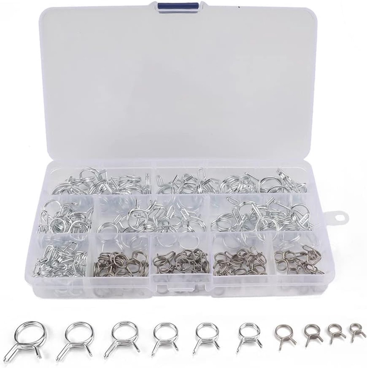 150Pcs Hose Clamp Spring 10 Sizes 5-14mm Air Hose Clamp Closure Spring Tire Hose Clamp for Water Pipe Fuel Hose - ShopVlot