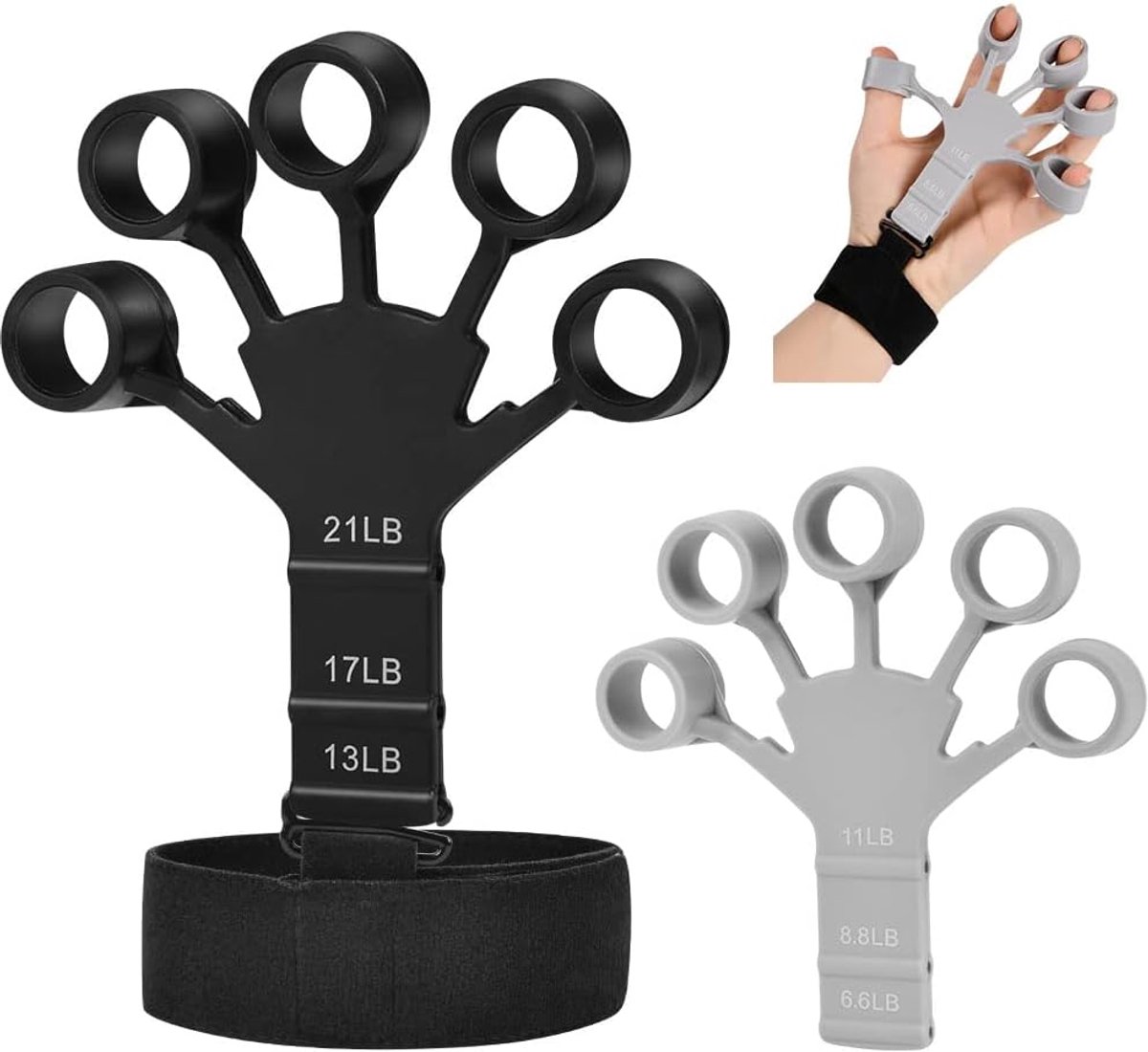 SnelShoppen - Vingertrainer met Polsbeschermer, Silicone Vingerversterker voor Krachttraining, Verstelbare Vingerbrancard voor Verbetering van Vingers