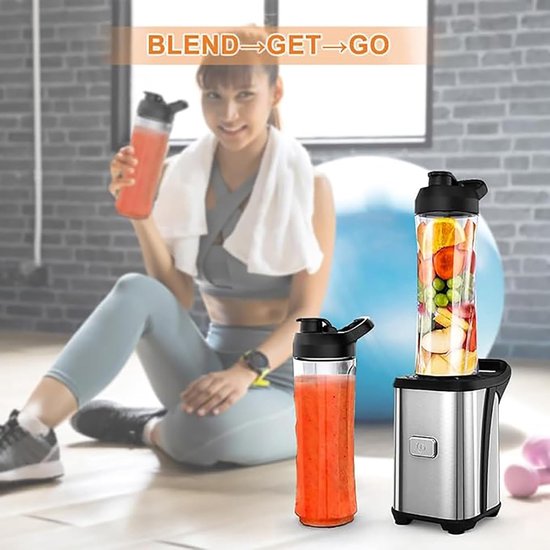 Mini Smoothie Maker - Portable Blender - Gezonde Drankjes Maken - Krachtige 350W Motor - 2x 600ML Flessen - Zilver van MINI — afbeelding 4