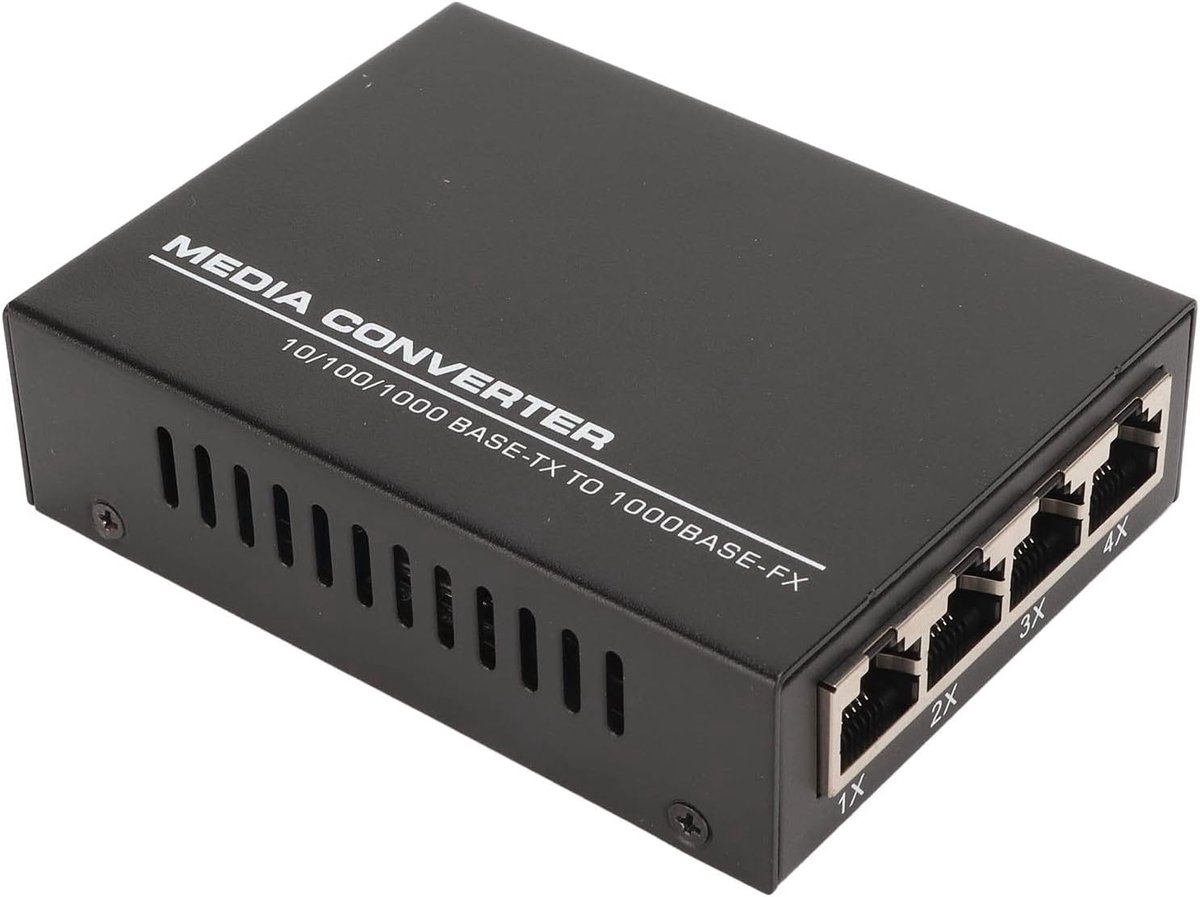 SnelShoppen - Fiber Optische Converter met 1 Optische Poort en 4 Elektrische RJ45 Poorten, Gigabit SFP Module, 10/100/1000Base TX tot 25km, LED Status