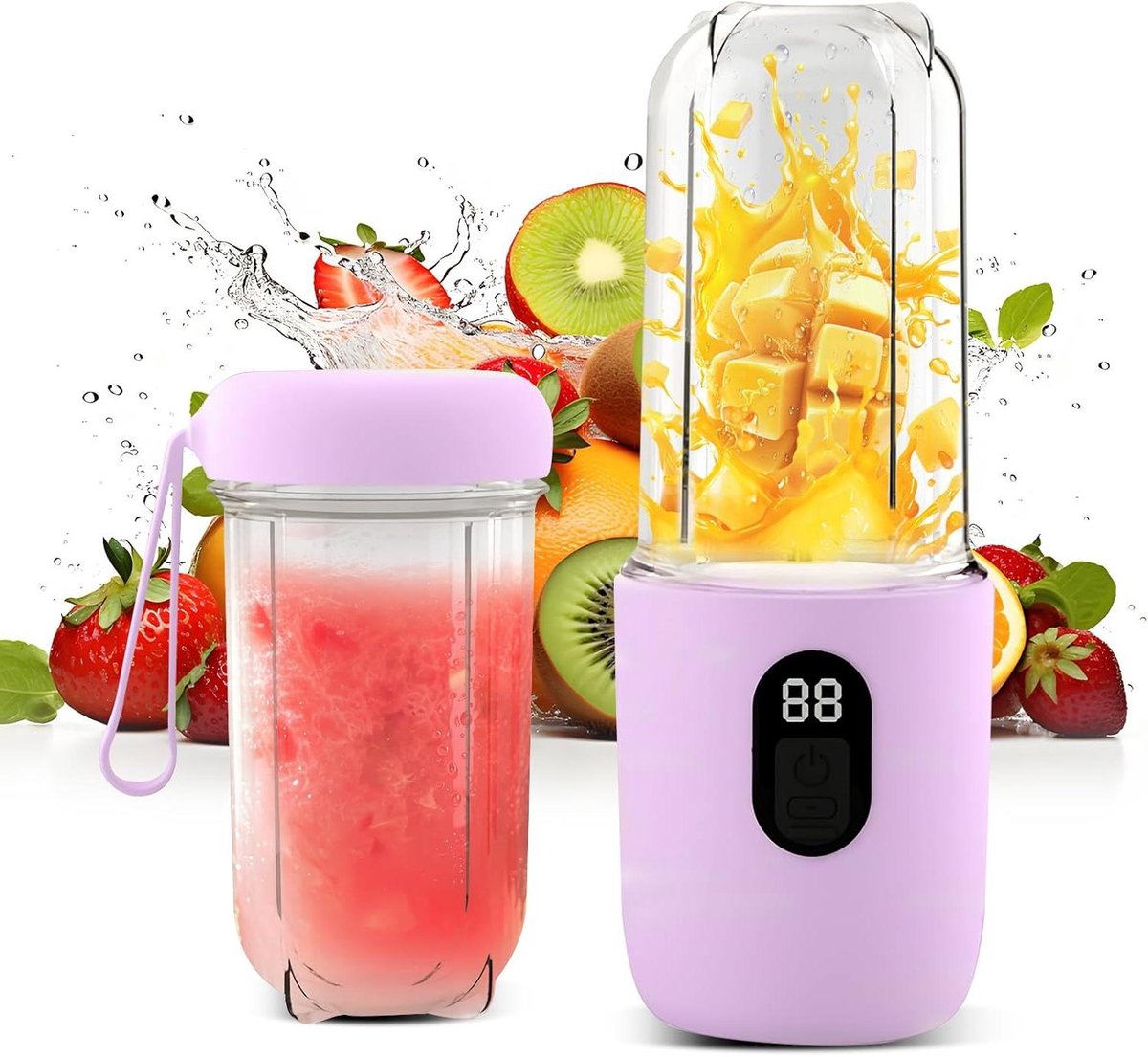 Draagbare Blender - Citruspers - Gezonde Drankjes Maken - Digitaal Display - 500 ml - Paars