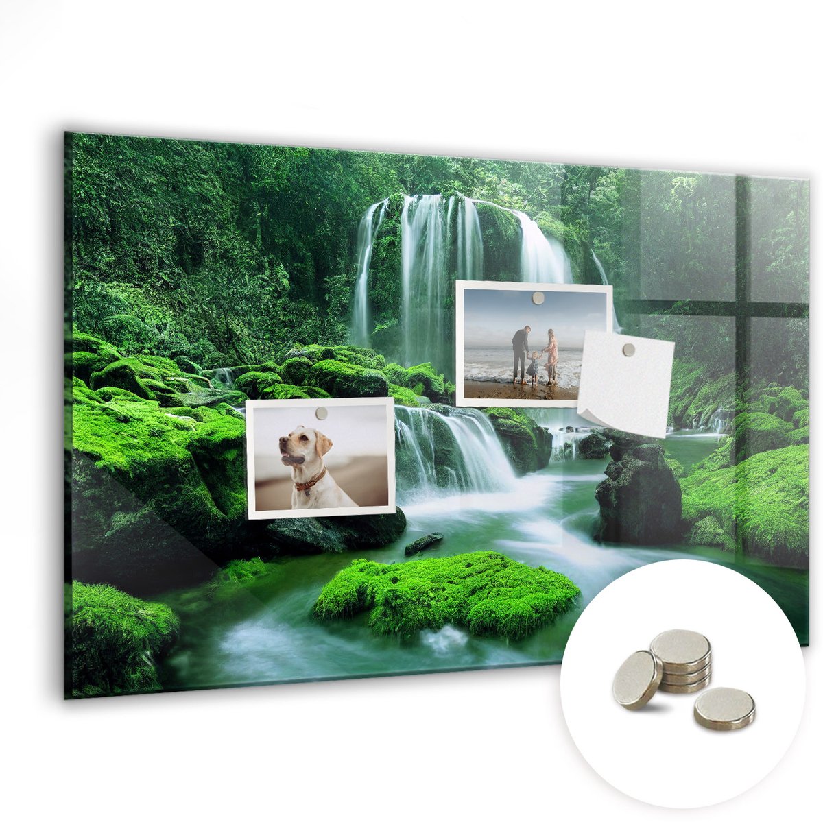 Coloray Glazen Magneetbord - Magnetisch Bord Waterval tussen het mos - 60x40 cm - Groente Magneetbord - Magnetic Board - Woonkamer Decoratie