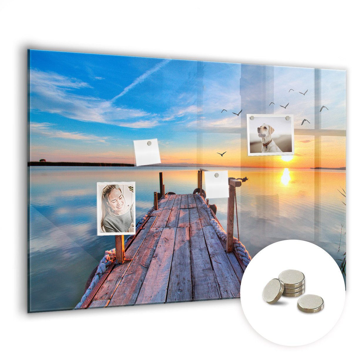 Coloray Glazen Magneetbord - Magnetisch Bord Houten planken - 100x70 cm - Veelkleurig Magneetbord - Magnetic Board - Bureau Decoratie