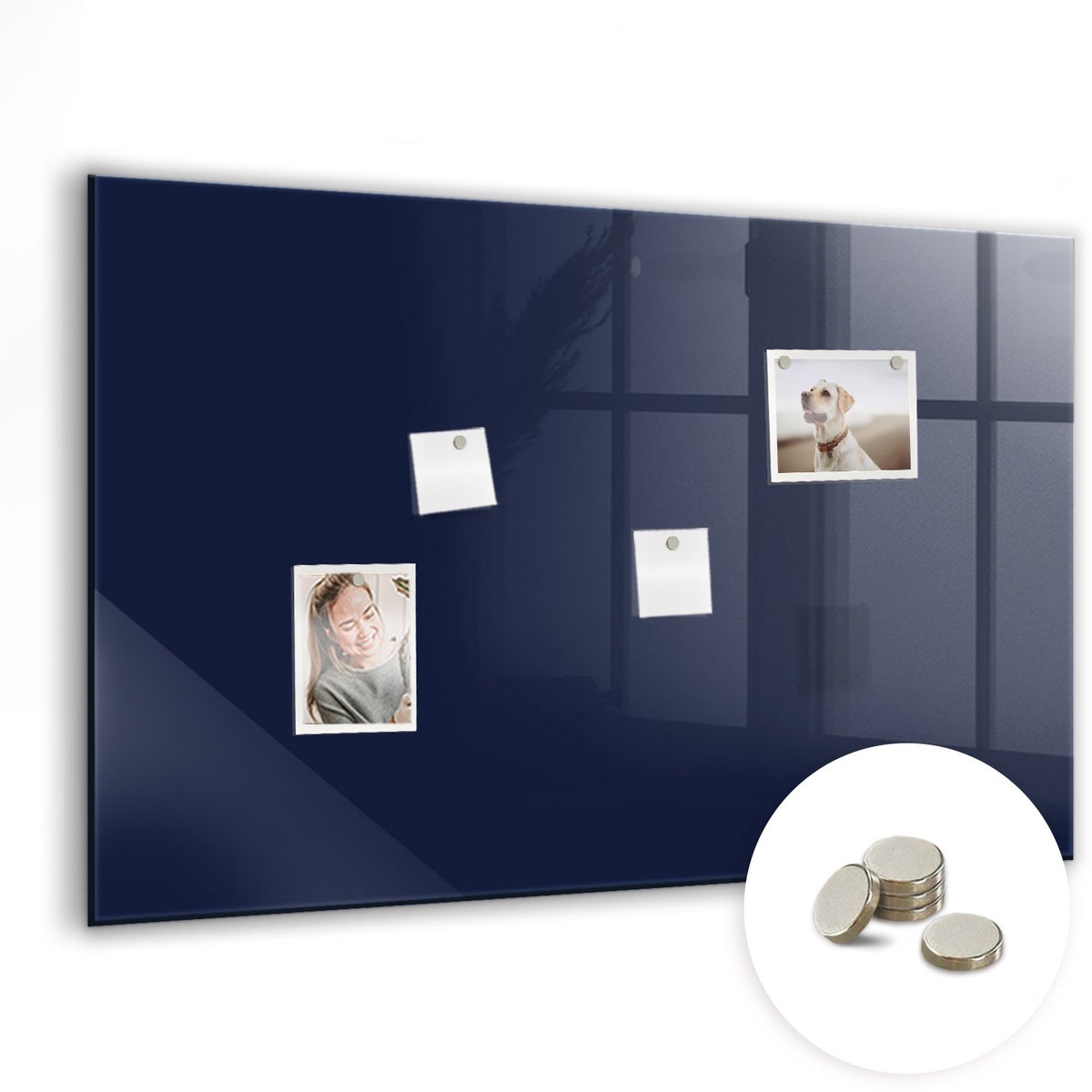 Coloray Glazen Magneetbord - Magnetisch Bord Blauwe kleur - 90x60 cm - Donker marineblauw Magneetbord - Magnetic Board - Woonkamer Decoratie
