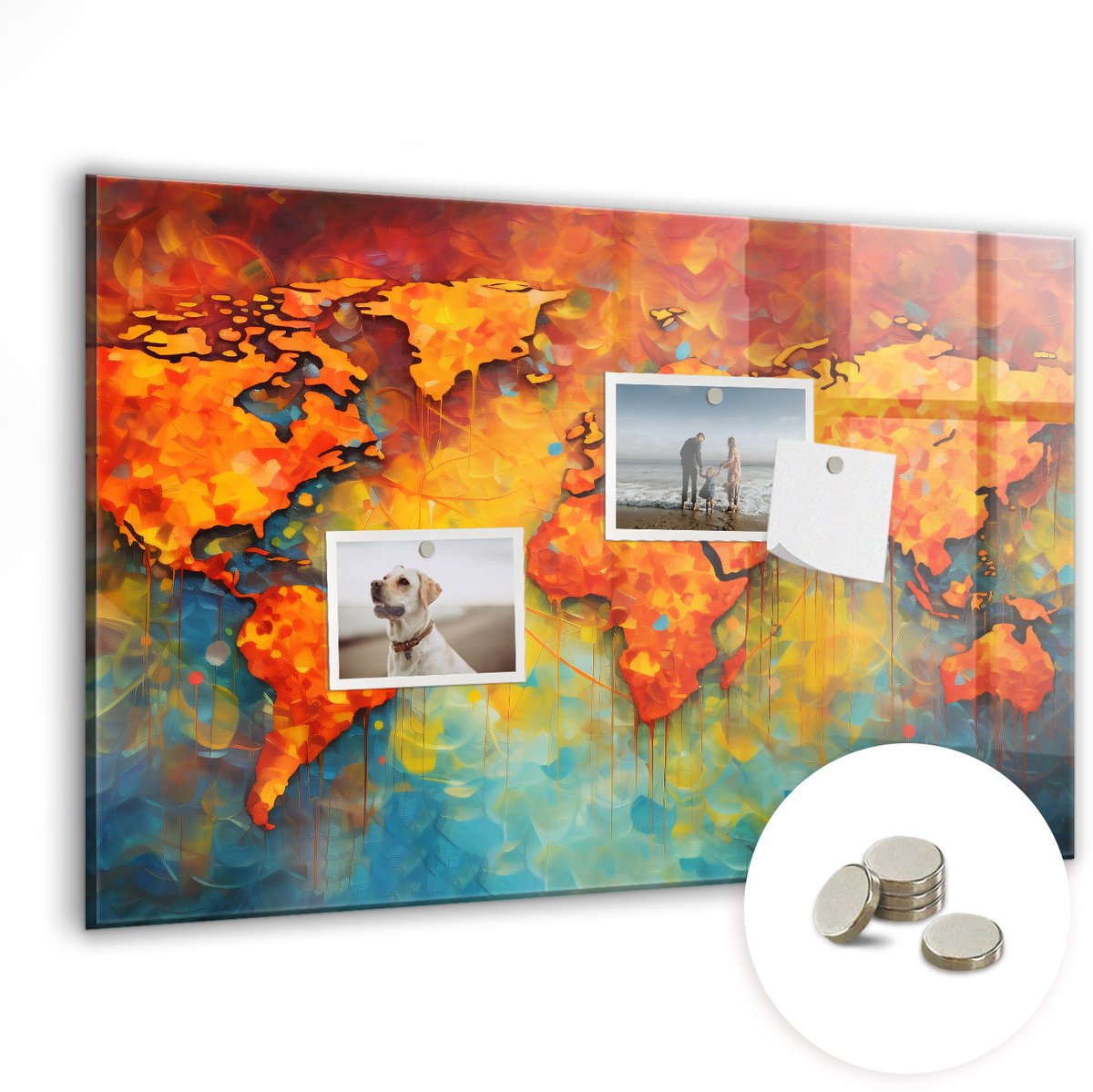 Coloray Glazen Magneetbord - Magnetisch Bord Decoratieve wereldkaart - 60x40 cm - Veelkleurig Magneetbord - Magnetic Board - Magneetbord Design