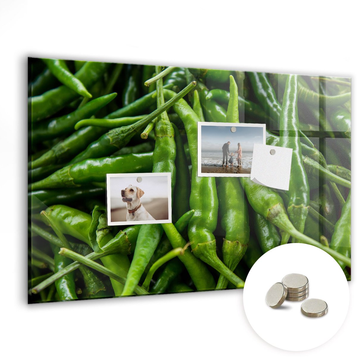 Coloray Glazen Magneetbord - Magnetisch Bord Groene paprika - 60x40 cm - Groente Magneetbord - Magnetic Board - Keuken Decoratie