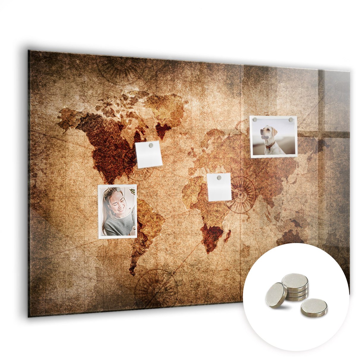 Coloray Glazen Magneetbord - Magnetisch Bord Boten op het meer - 100x70 cm - Bruin Magneetbord - Magnetic Board - Woonkamer Decoratie