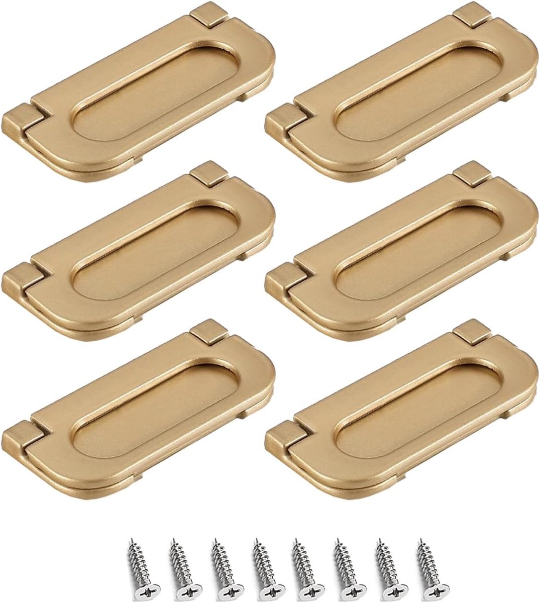 SnelShoppen - 6 Stuks Flush Ring Trekhandvatten, Zinklegering Kastlade Handgreep, Verborgen Deurgreep voor Kasten, Laden, Garderobe, Inclusief Schroev