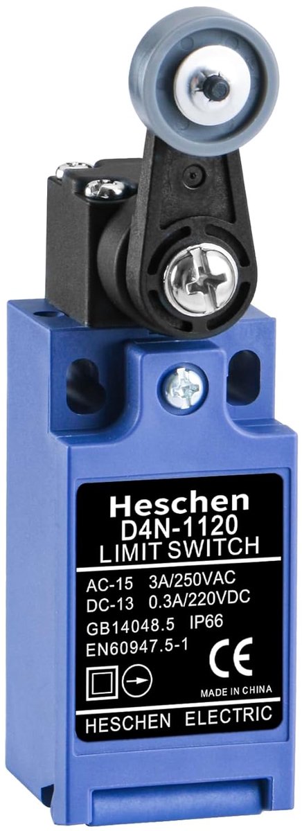 SnelShoppen - Verticaal Veiligheidsschakelaar, D4N-1120, 1NC/1NO, Snelschakeling, 3A 250VAC, Rollenhevel, IP66 Bescherming