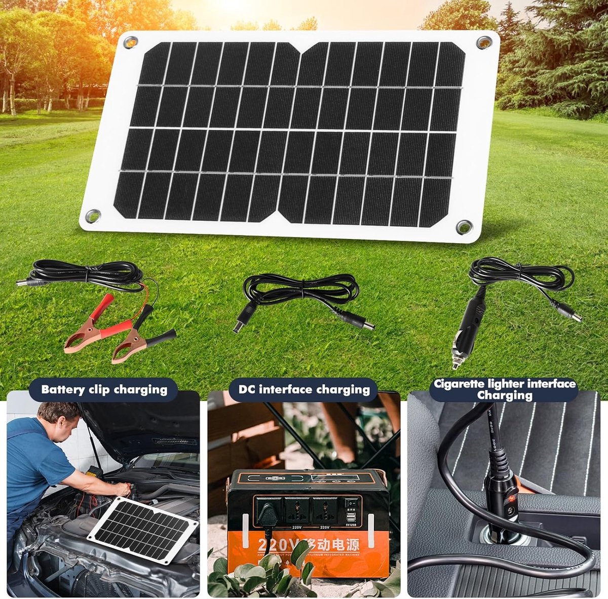 SnelShoppen - Draagbaar Zonnepaneel 12V 20W met Clip voor Auto's en Straatverlichting | Polysilicium Zonnepaneel met Hoge Efficiëntie 310×190mm