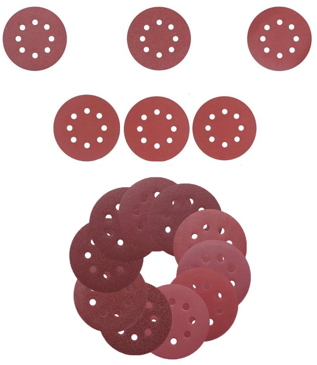 SnelShoppen - 100 Stuks Schuurpapier 8-Hole Orbital Schuurmachine Schuurpapier 12,5 cm (60-2000 Korrel) voor Hout, Metaal en Meer