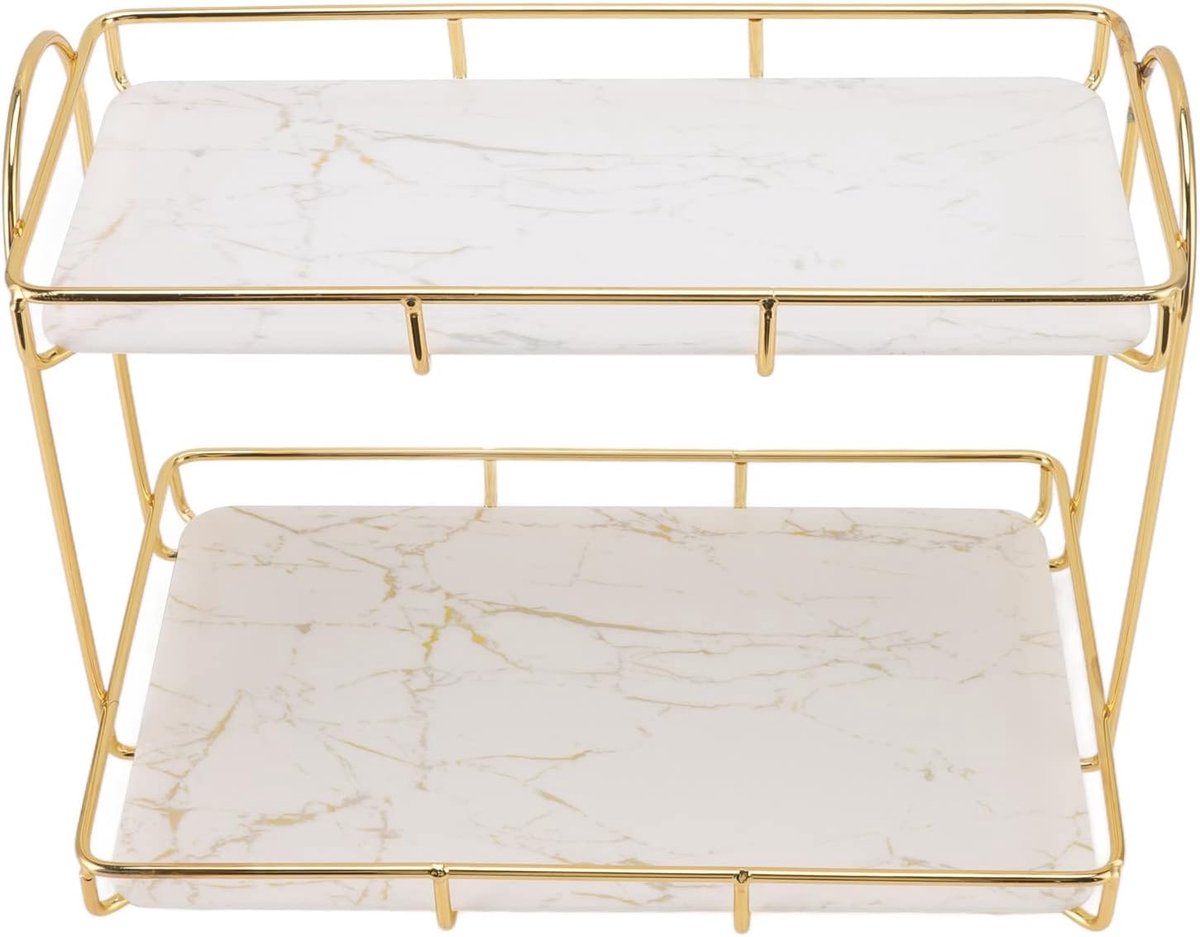 SnelShoppen - Badkamer Opbergrek Goud Wit 2 Laags Make-up Plank Antislip Organizer voor Cosmetica, Towel, Shampoo, Huishoudproducten