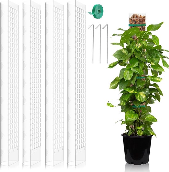 Set van 4 Klimsteunen voor Monstera Planten - 61 cm Mosstokken voor Binnen - Uitbreidbare DIY Mosstokken voor Groene Planten en Klimplanten