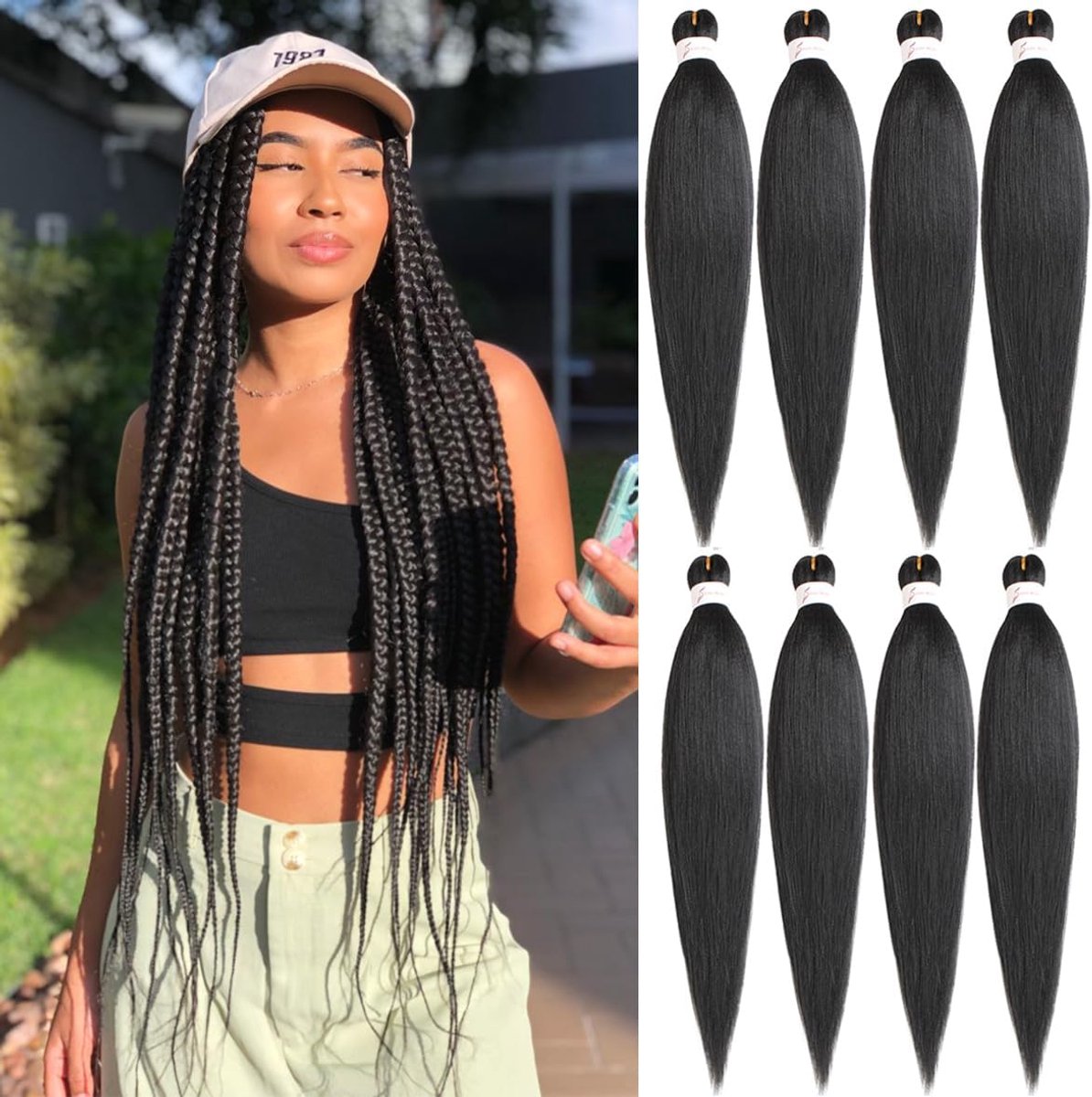 SnelShoppen - 36 Inch Pre-Stretched Gevlochten Haar Extensions voor Vrouwen - Yaki Steil Zwart Haar - 3 Bundels Kanekalon Vlecht Haar - Ideaal voor Fe
