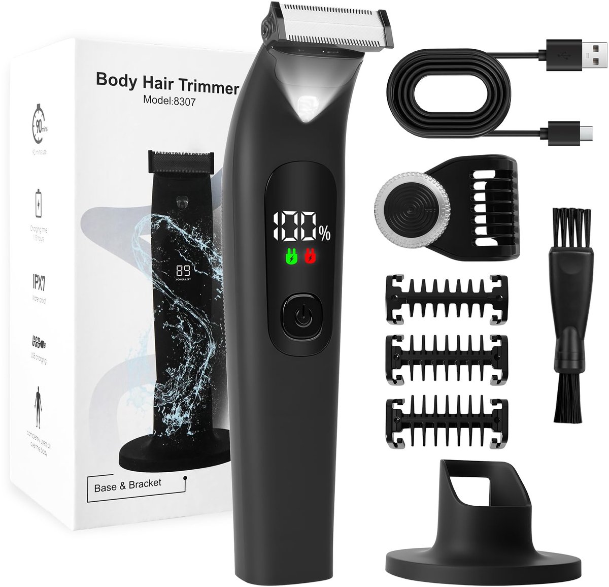 SnelShoppen - Scheerapparaat voor Mannen, Elektrische Baardtrimmer, Draadloze Waterdichte Trimmer voor Lichaamsverzorging, Intieme Zone en Rug, Grondi