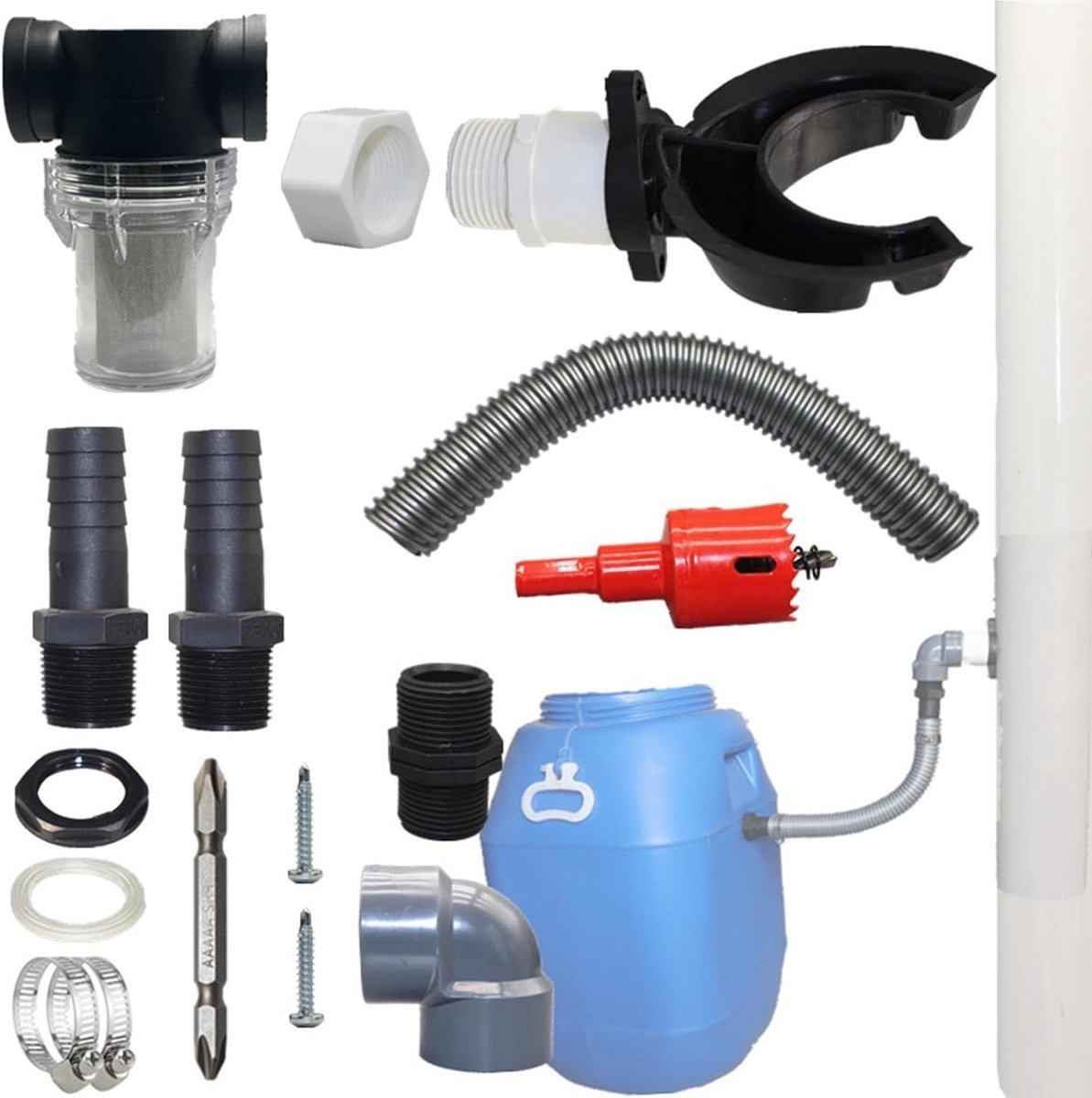 Regenopvangsysteem - Regenwateropvanger Ton - Tuin Water Geven - Flexibele Gootslang - 50 cm Pijp - Zwart