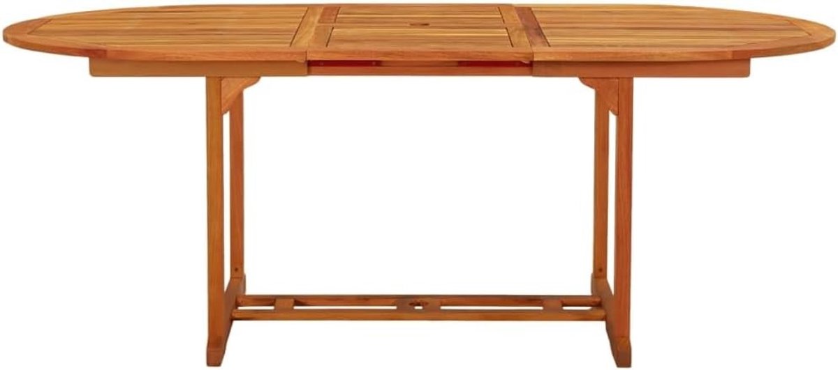 Uitschuifbare Houten Tuintafel - Roodbruin - Massief Eucalyptushout - Voor Buiten Dineren met Parasolgat