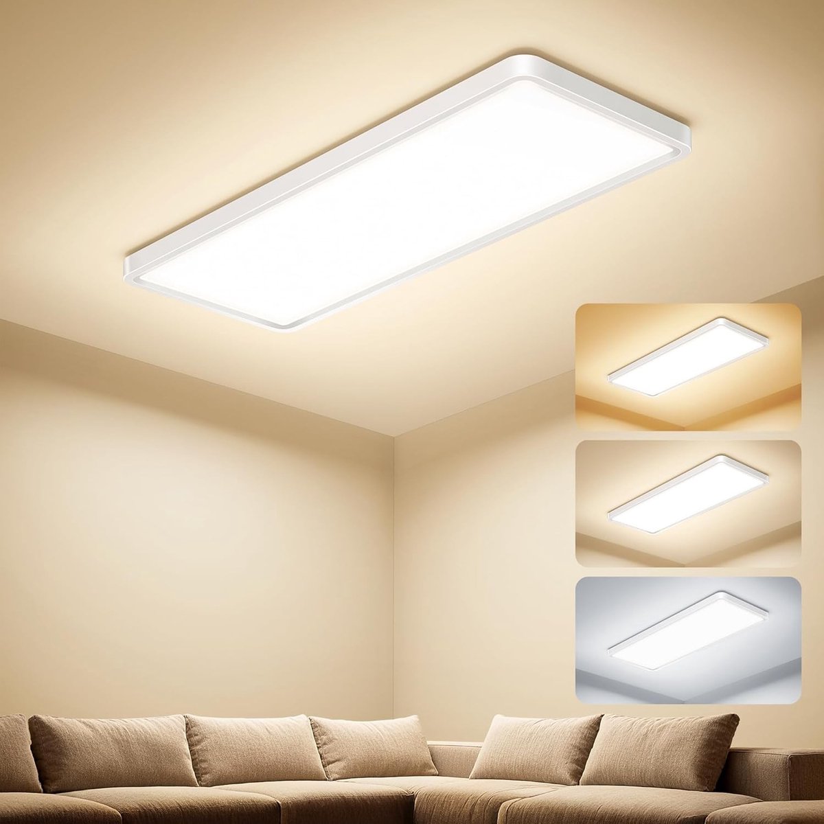 LED-plafondlamp - Wit - 58 x 22 x 2,9 cm - Energiebesparende Lange Lamp met Drie Kleurtemperaturen - Voor Keuken, Woonkamer, Badkamer