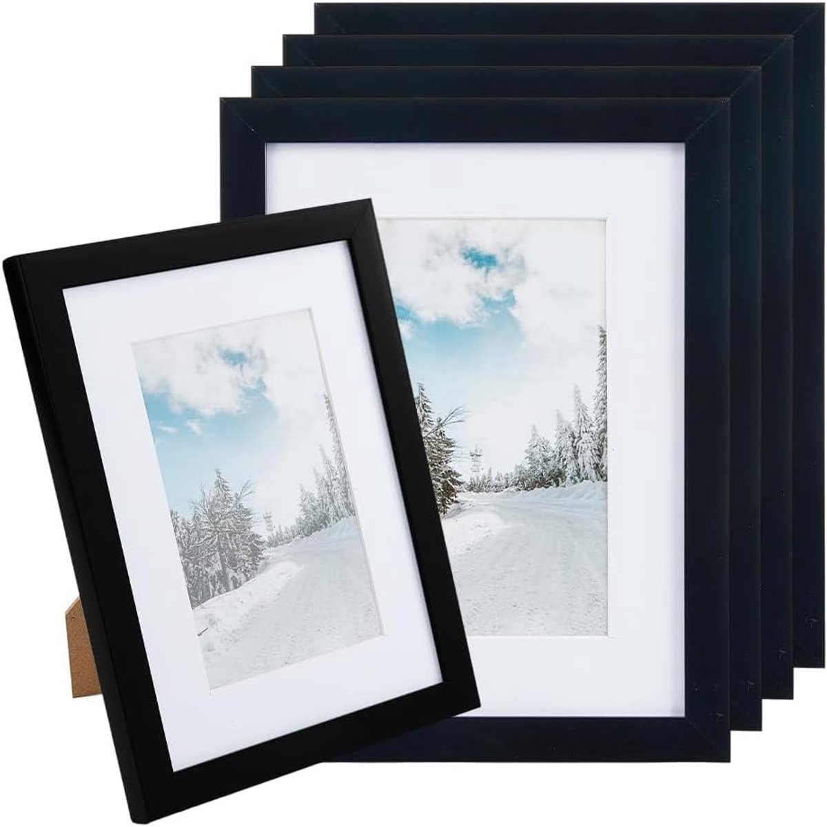 SnelShoppen - 5 Stuks Zwarte Theater Fotolijsten Set 22,4 x 17,2 cm PVC voor 6 x 8 Inch Media en Ticket met Hanger en Standaard voor Wandmontage of Ta