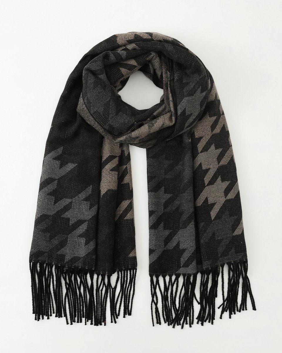 Nouka - Dikke Winter Sjaal - Pied de Poule - Grijs Zwart - Cadeau voor Vrouwen - 65 x 180 cm