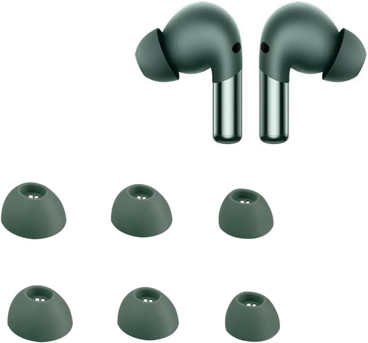 SnelShoppen - Vervangende Silicone Oordopjes voor OnePlus Buds Pro 2, In-Ear Earpads, Set van 6 Kussentjes (Groen) voor Optimaal Comfort
