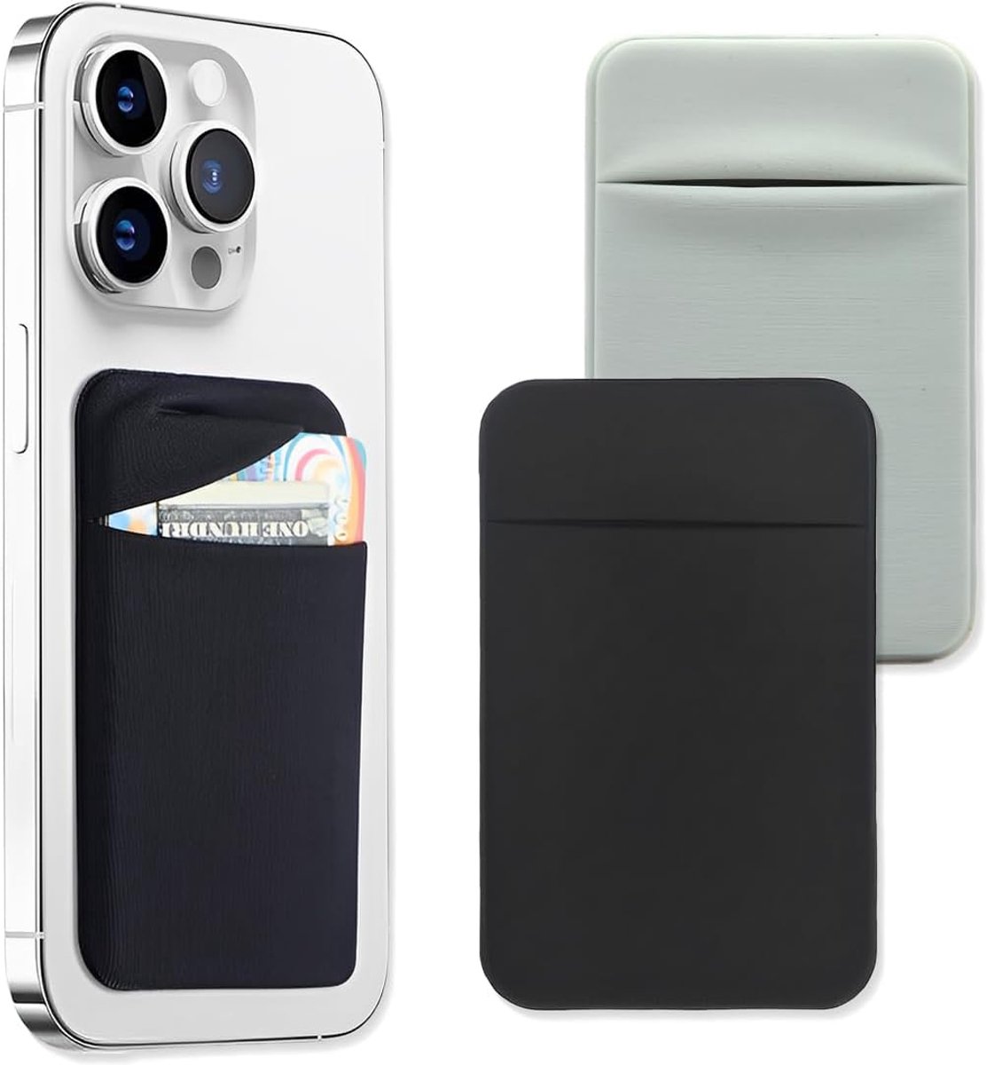 SnelShoppen - Set van 2 Telefoon Kaarthouders met Zelfklevende Achterkant - Stretch Stof Cases voor ID Kaart en Creditcard - Zwart en Grijs - Ideaal v