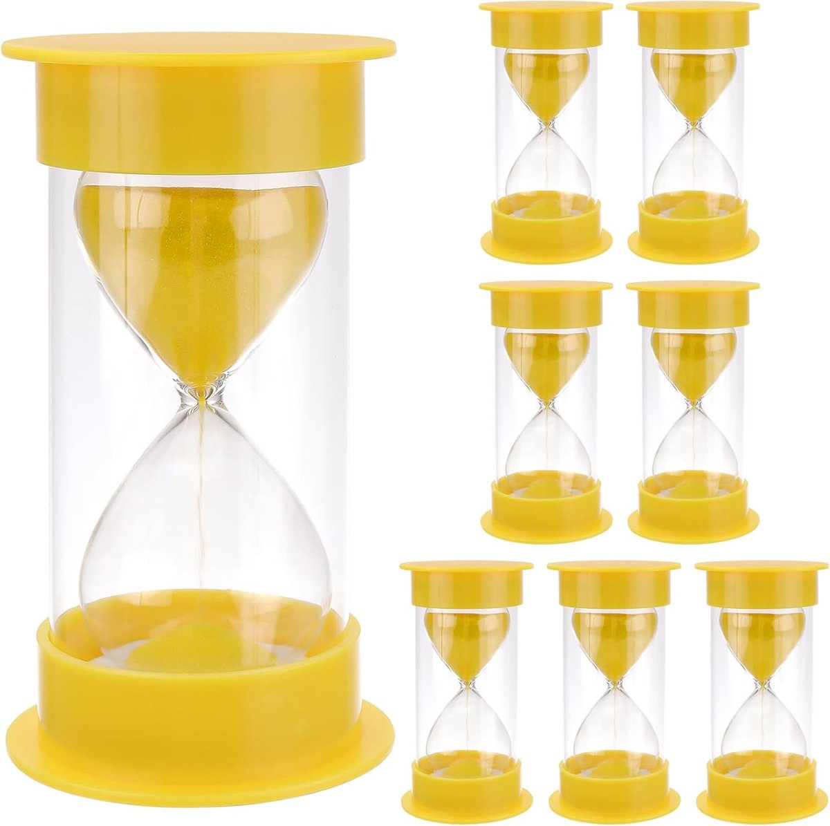 SnelShoppen - 8 Stuks 10 Minuten Zandtimer, Plastic Uurglas voor Koken, Tanden Poetsen, Activiteiten, Geel, Transparant, Handig en Praktisch