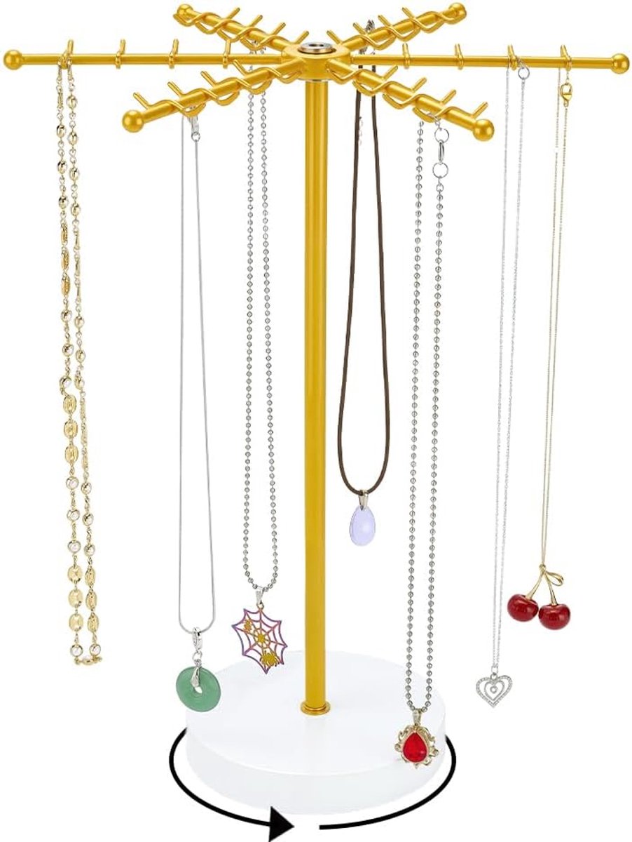 SnelShoppen - Gouden Sieraden Organizer met 48 Haken - Hoge Kettinghouder voor Kettingen, Armbanden en Oorbellen - 33.5cm Hoog - Perfect voor Vrouwen