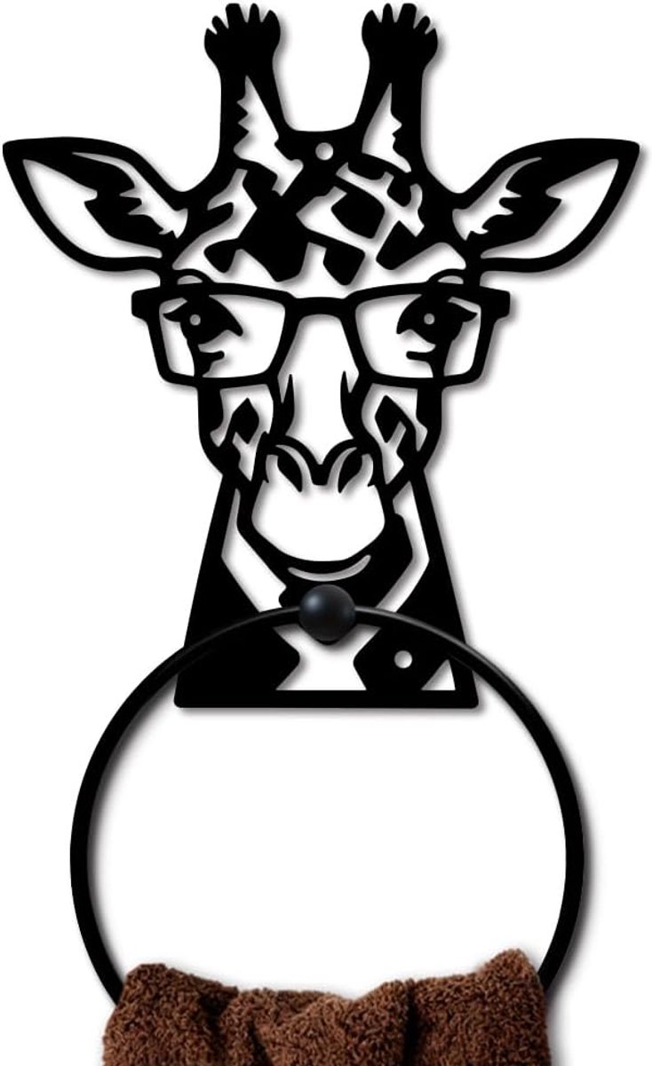 SnelShoppen - Giraffe Motief Handdoekring Metaal Rond Zwart Vintage Handdoekhouder Wandhanger Voor Keuken Badkamer Thuis Wasruimte Decoratie