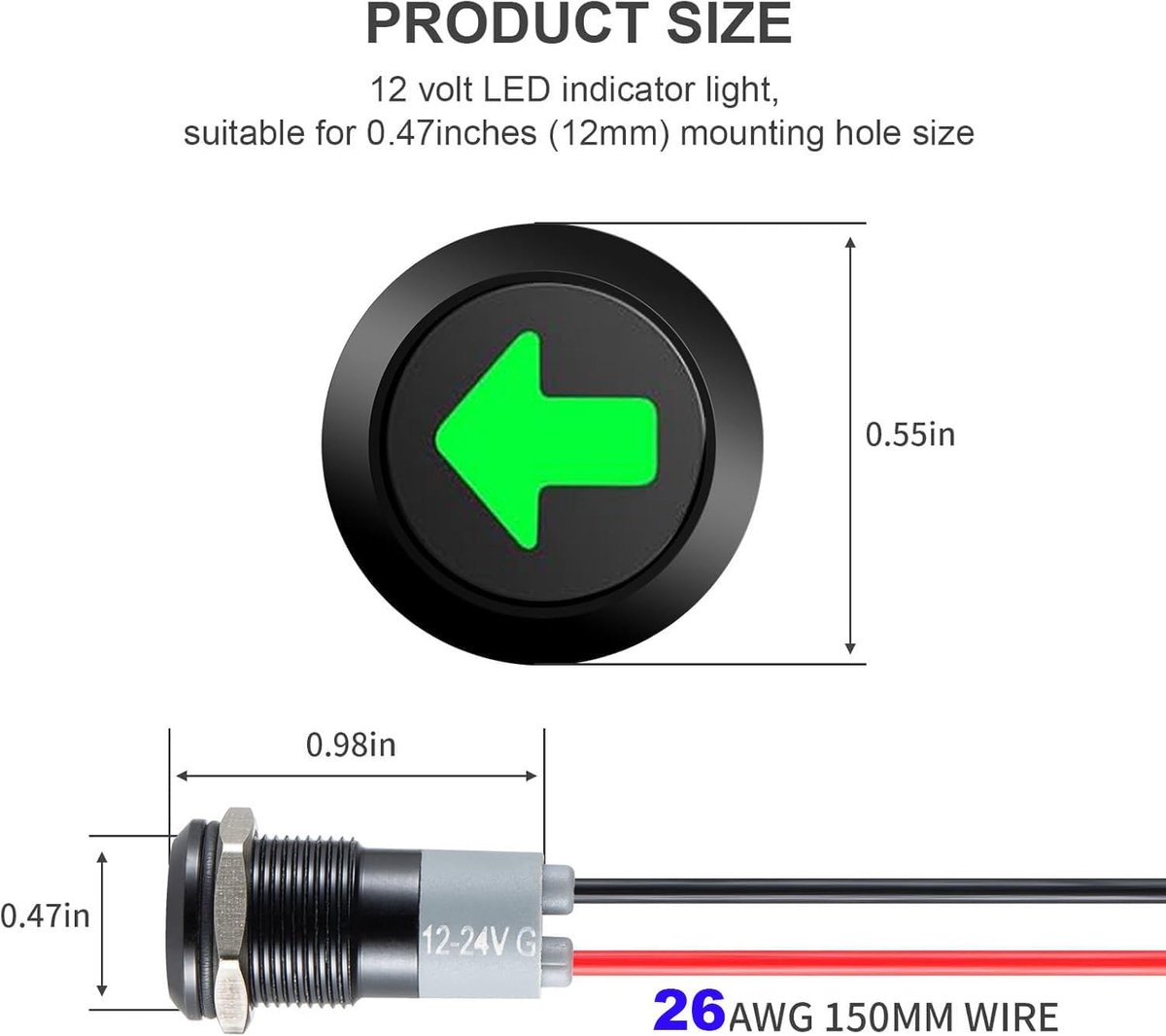Ronde metalen waterdichte signaallampen 12mm - LED controlelamp - 2 groene lichten - ShopVlot